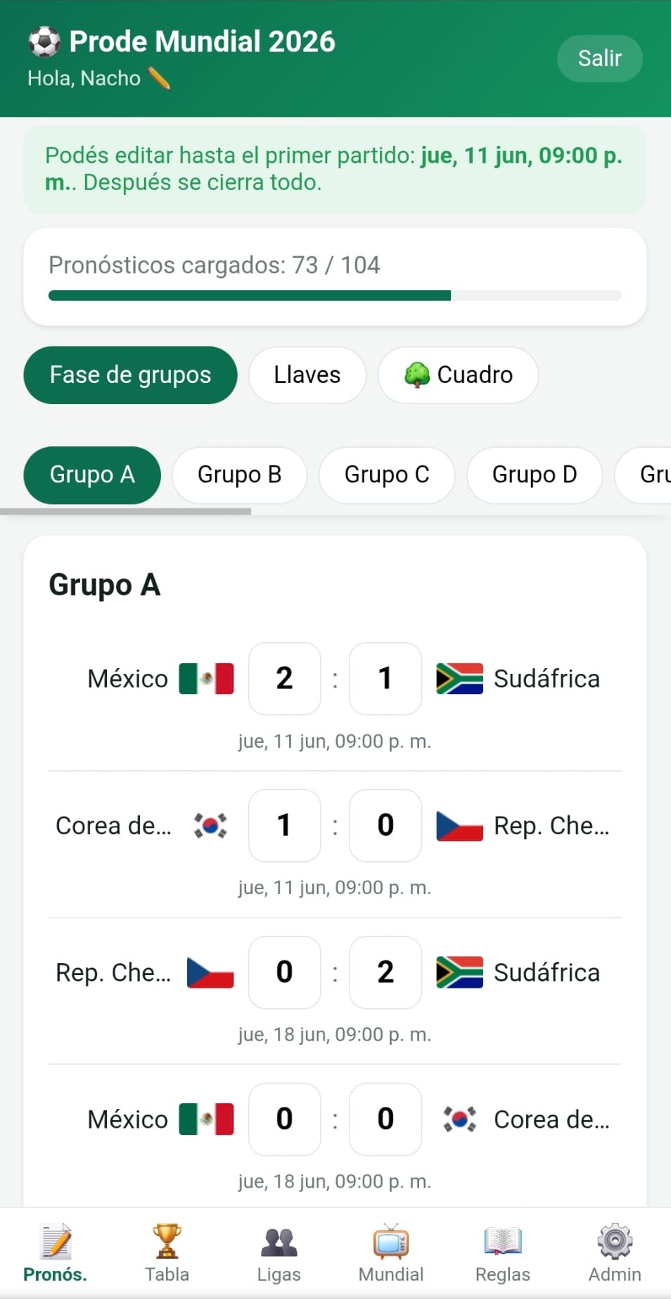 Prediction page